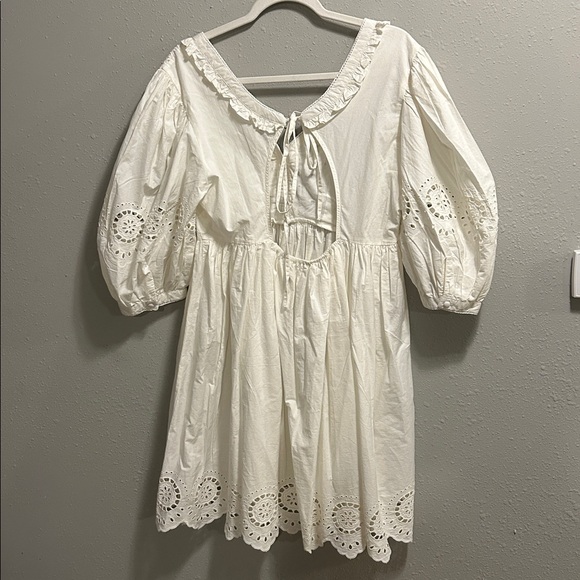Chic White Eyelet Mini Dress - Picture 6 of 8